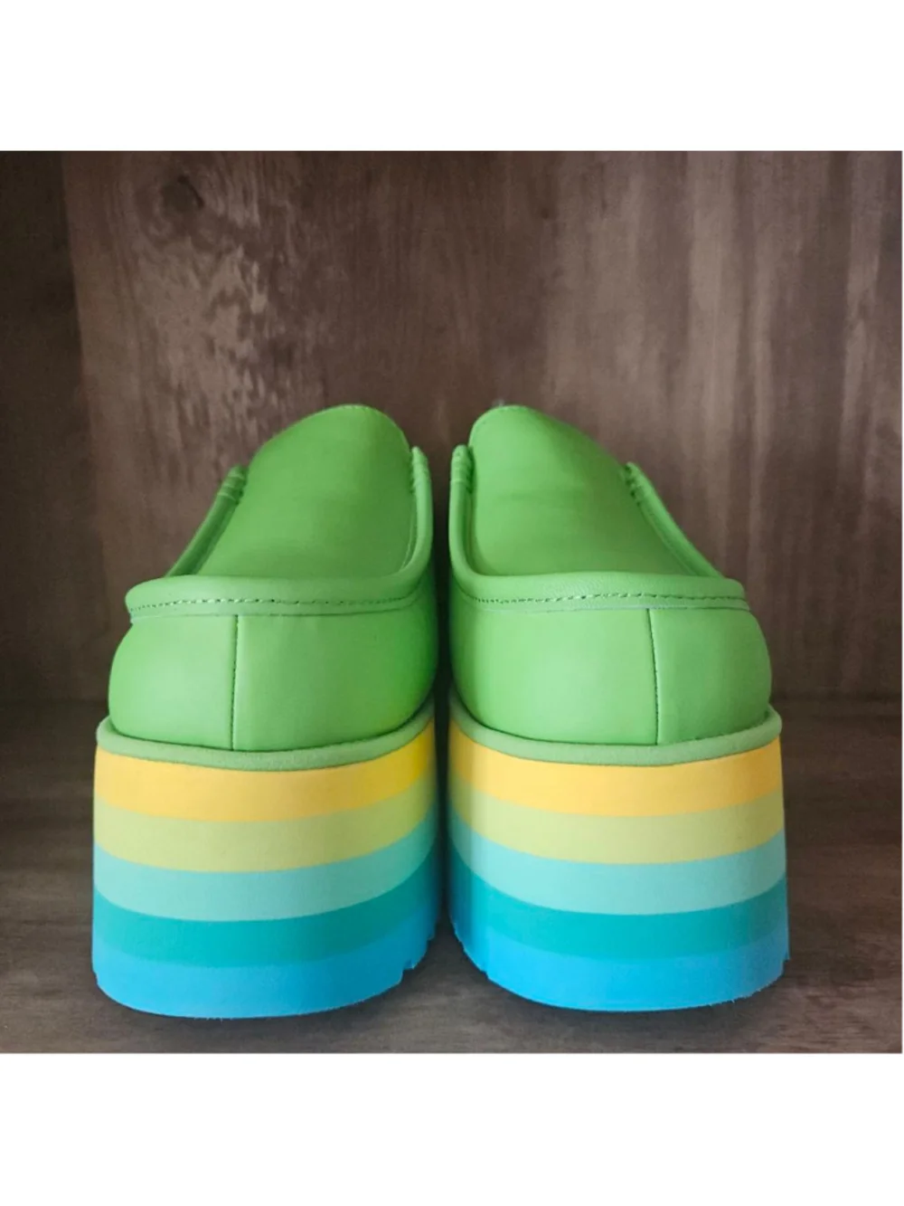 UGG Urseen Platform All Gender Multicolor Lamb Wool Slide On Womens 7 NIB Green - Picture 4 of 9